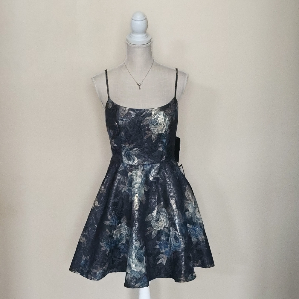 City Studios, Rose Blue A-Line with Gold Tones Macy's Dress - M